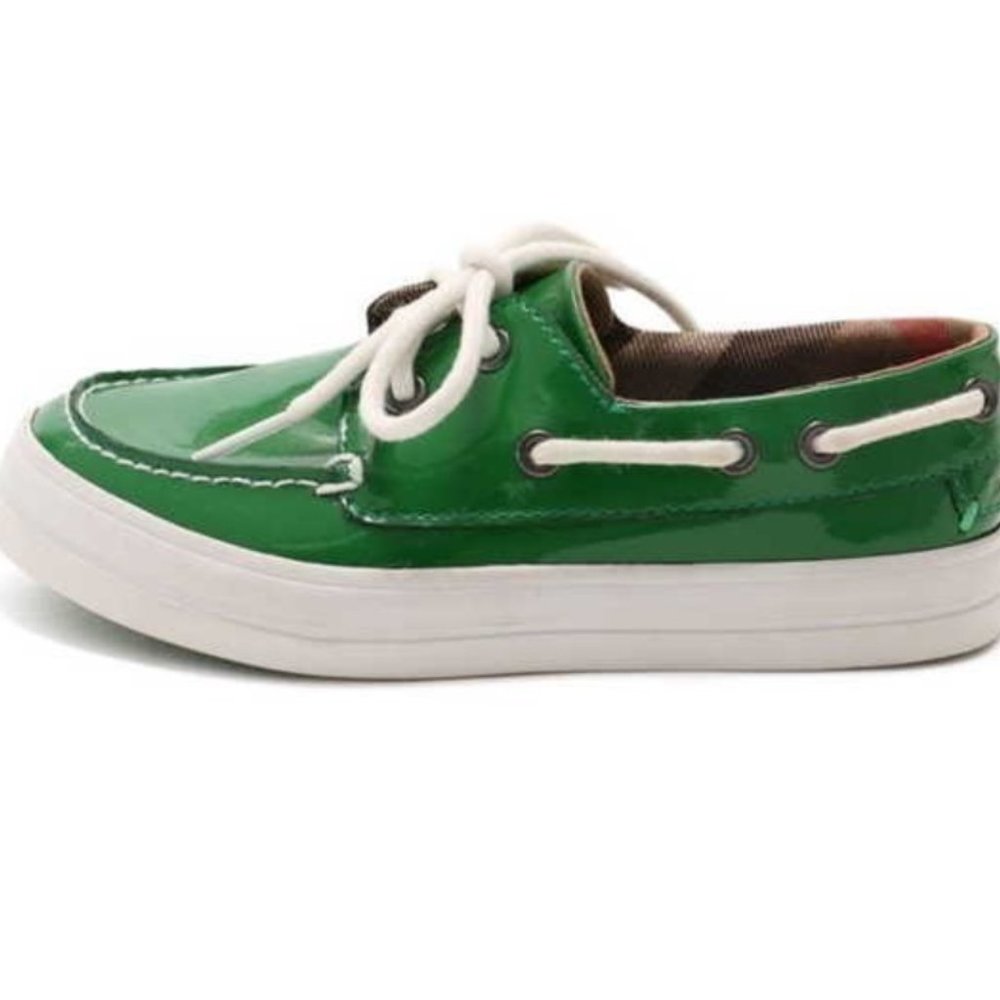 BURBERRY REESE PATENT LEATHER BOAT KIDS SHOES 11.5